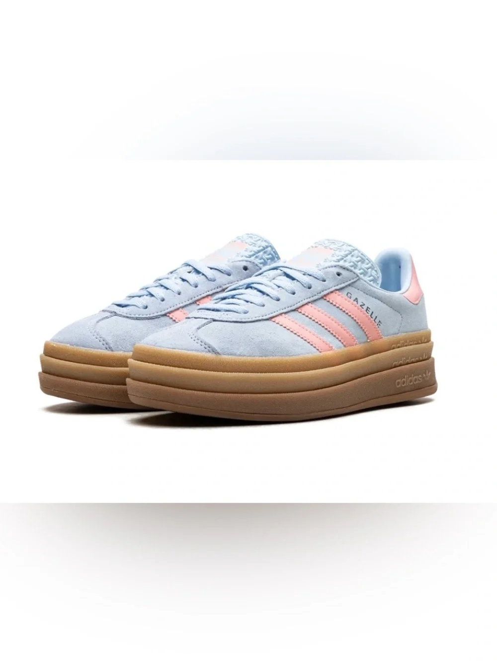adidas Gazelle Platform Sneakers - Light Blue with Pink Stripes